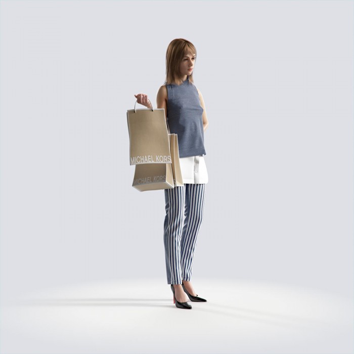 Steph standing, holding bags Minimal Elegant